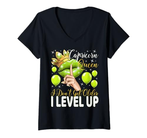 Damen Steinbockkönigin I Don't Get Older I Level Up Birthday Queen T-Shirt mit V-Ausschnitt von Glorious Royal Birthday Queens