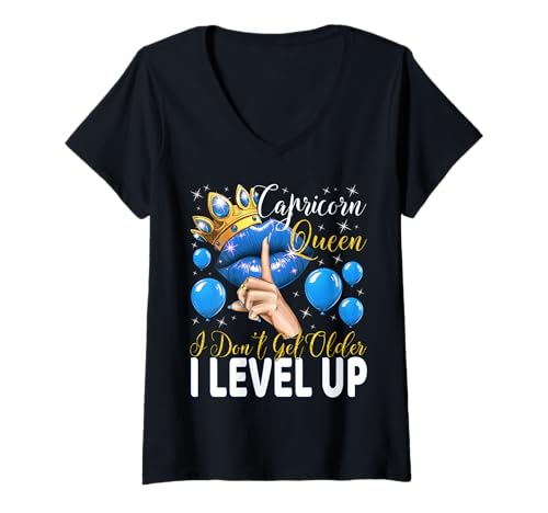 Damen Steinbockkönigin I Don't Get Older I Level Up Birthday Queen T-Shirt mit V-Ausschnitt von Glorious Royal Birthday Queens