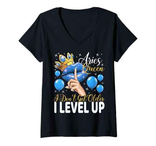 Damen Widderkönigin Ich werde nicht älter Ich steige auf Geburtstagskönigin T-Shirt mit V-Ausschnitt von Glorious Royal Birthday Queens