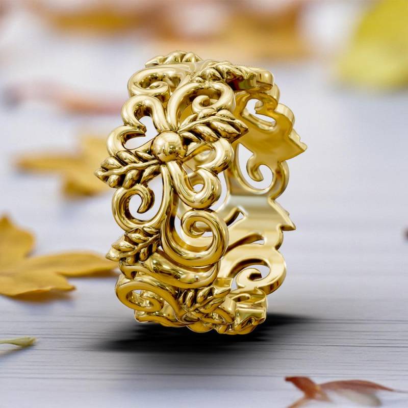 Gold Blumen Ehering Handgefertigter Floraler Brautring von GloriousJewelOnline