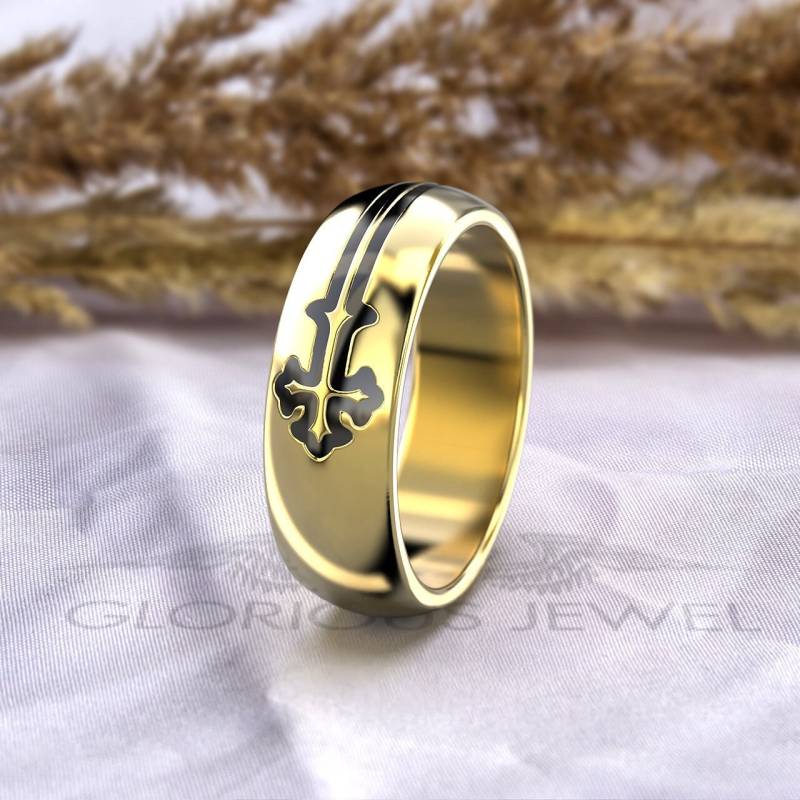 Handgemachter Kreuz-Ehering Massiv Gold Oder Sterling Silber von GloriousJewelOnline