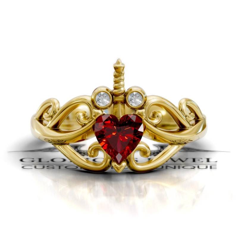 Schwert-Herz-Ring Mit Cz-Edelstein Krieger-Charm-Schmuck von GloriousJewelOnline