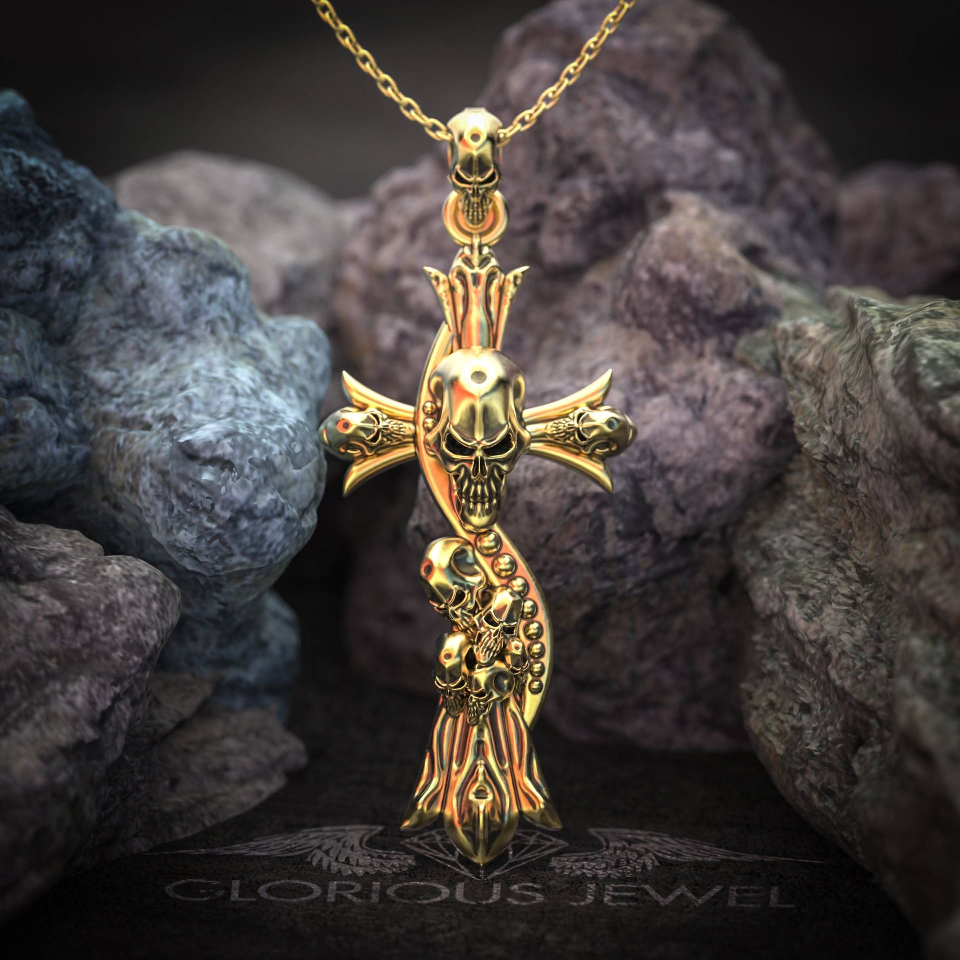 Totenkopf Kreuz Anhänger Antike Silber Gothic Biker Halskette von GloriousJewelOnline