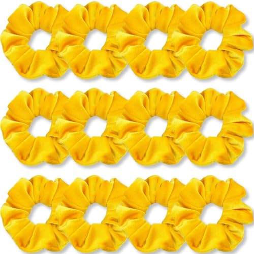 Haargummis, hochwertig, Samt, weich, einfarbig, dicke Gummibänder, Haarschmuck für Damen und Mädchen, 12 Stück(Gelb) von Glorixial
