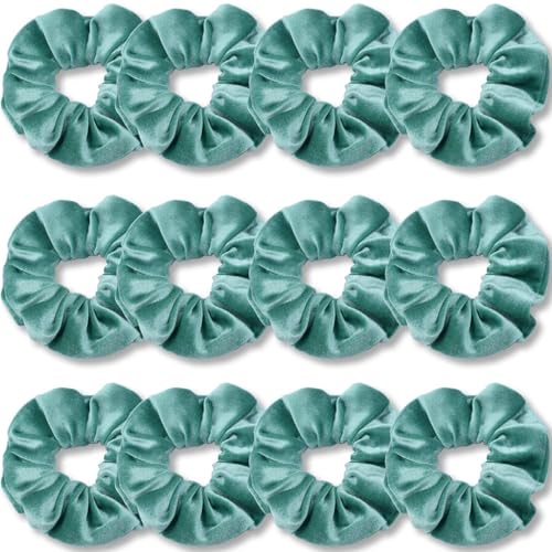 Haargummis, hochwertig, Samt, weich, einfarbig, dicke Gummibänder, Haarschmuck für Damen und Mädchen, 12 Stück(Grün) von Glorixial