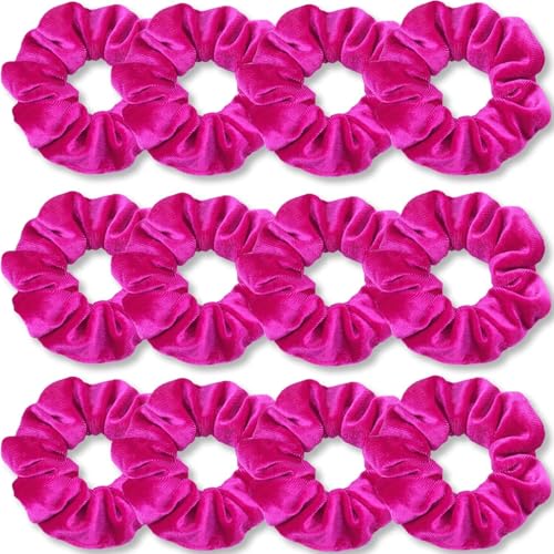 Haargummis, hochwertig, Samt, weich, einfarbig, dicke Gummibänder, Haarschmuck für Damen und Mädchen, 12 Stück(Knallpink (Hot Pink)) von Glorixial