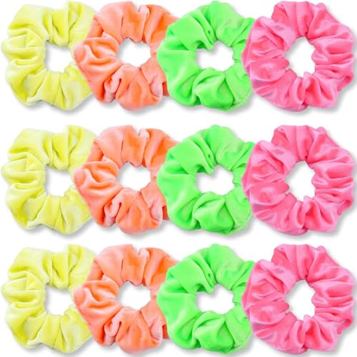 Haargummis, hochwertig, Samt, weich, einfarbig, dicke Gummibänder, Haarschmuck für Damen und Mädchen, 12 Stück(Neon) von Glorixial