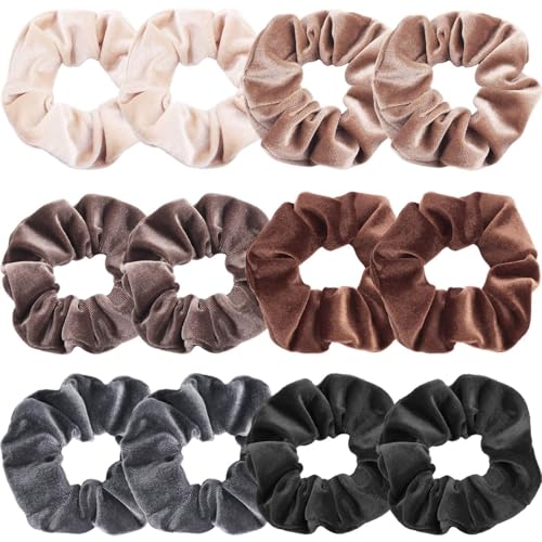 Haargummis, hochwertig, Samt, weich, einfarbig, dicke Gummibänder, Haarschmuck für Damen und Mädchen, 12 Stück(Neutrale Farben) von Glorixial