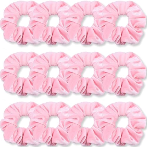 Haargummis, hochwertig, Samt, weich, einfarbig, dicke Gummibänder, Haarschmuck für Damen und Mädchen, 12 Stück(Rosa) von Glorixial