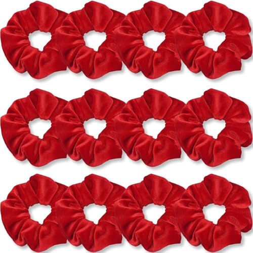 Haargummis, hochwertig, Samt, weich, einfarbig, dicke Gummibänder, Haarschmuck für Damen und Mädchen, 12 Stück(Rot/Ausflug einfarbig) von Glorixial