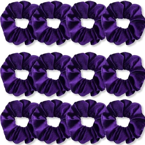 Haargummis, hochwertig, Samt, weich, einfarbig, dicke Gummibänder, Haarschmuck für Damen und Mädchen, 12 Stück(Violett) von Glorixial