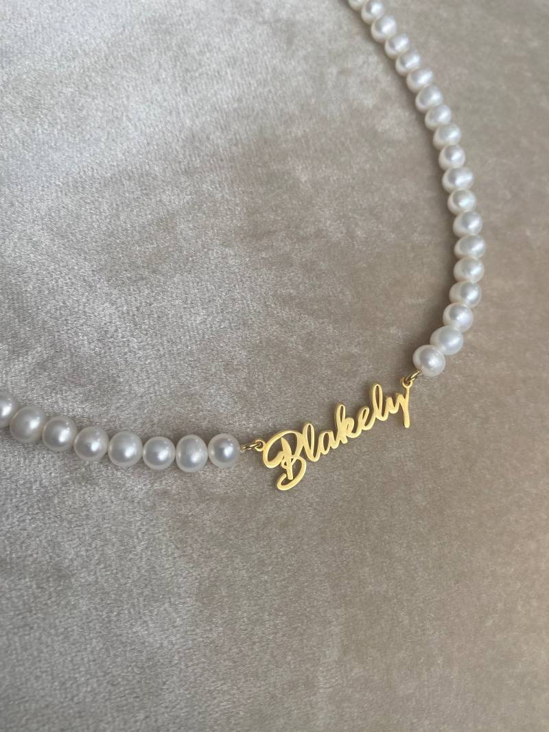 Name Perlenkette Silber Halskette Benutzerdefinierte Perle Personalisierte Initial von GlorriaSense