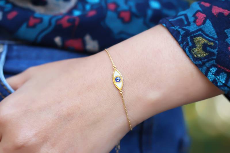 Silber Evil Eye Armband Gold Perlmutt Emaille Roségold Perle Zierliches von GlorriaSense