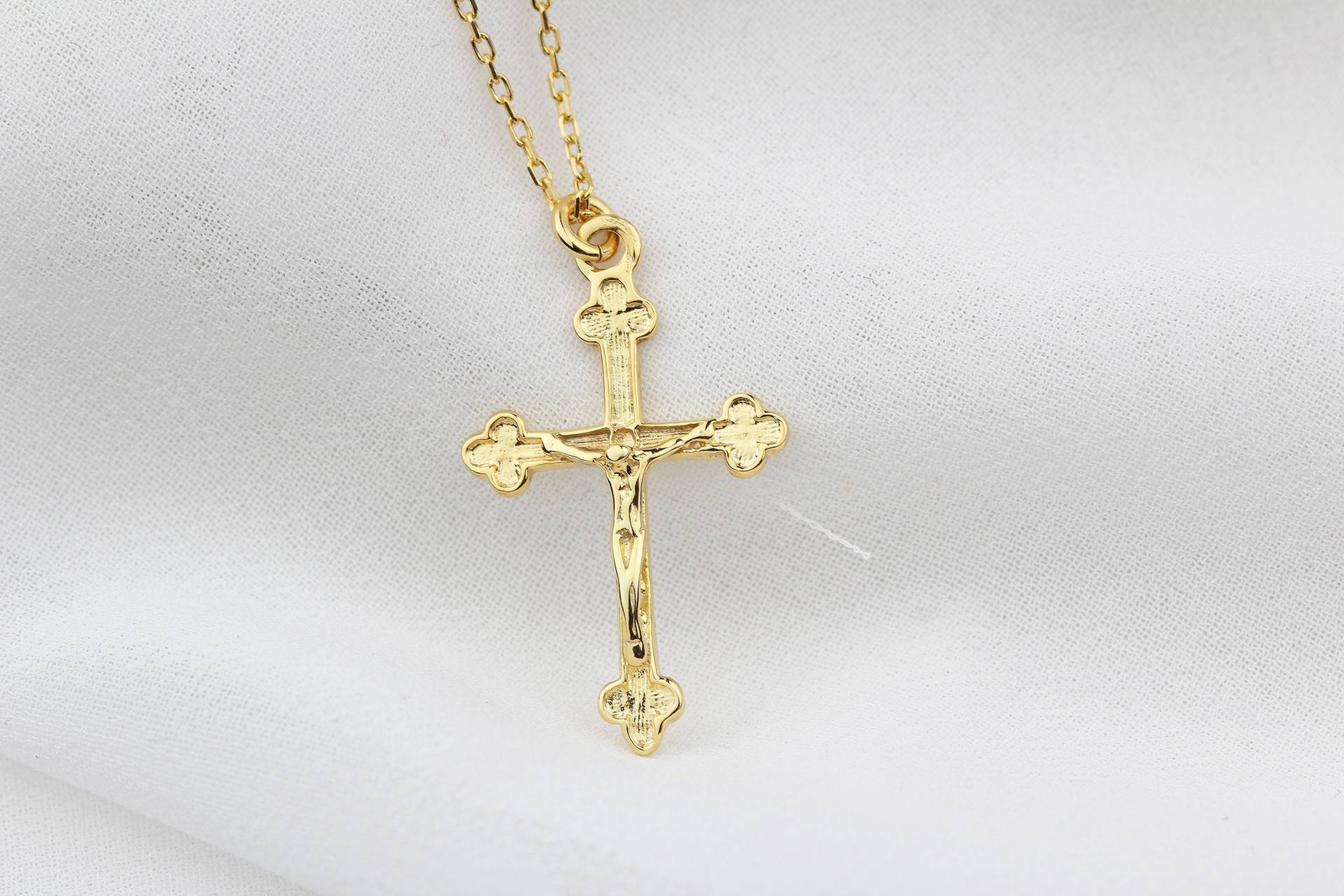 Silber Kruzifix Halskette Beten Sie Jesus Goldene Christliche Zierliche Kreuz Zierliche Sterling von GlorriaSense