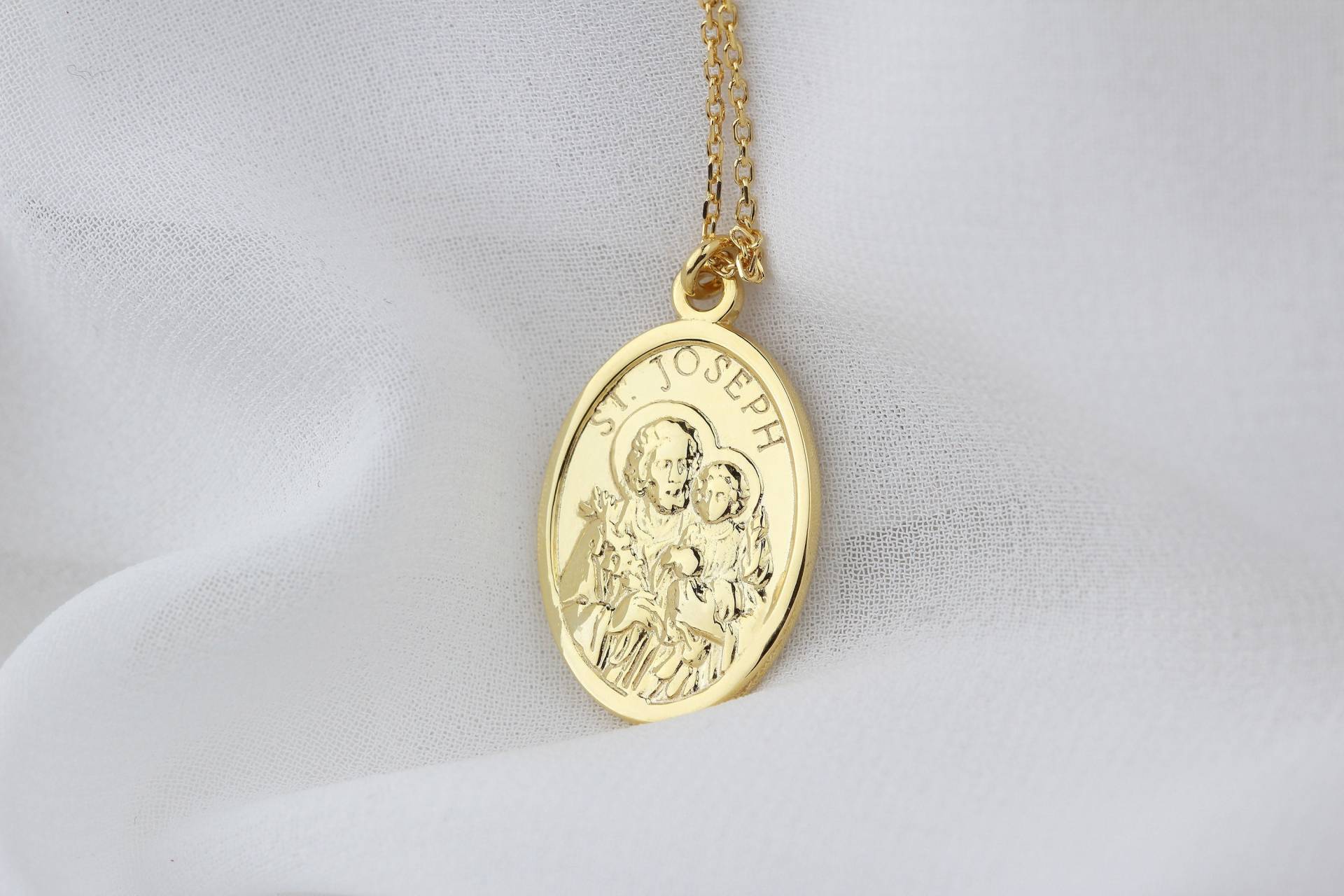 St. Joseph Und Antonius Halskette Silber Jesus Kruzifix Goldene Christliche Zarte Sterling von GlorriaSense