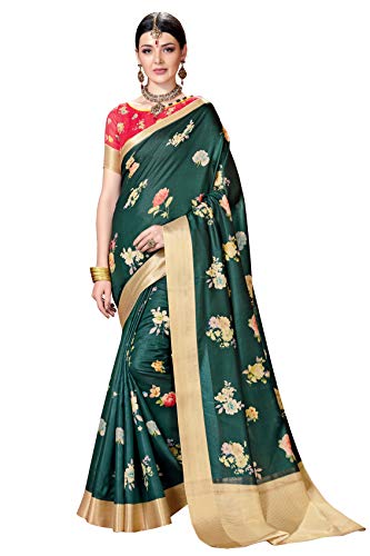 Glory Sarees Damen Banarasi Seidensari mit Blusenteil (printed_banarasi_saree116_Dark Green), Dunkelgrün, Einheitsgröße, Dunkelgrün, Einheitsgröße, Dunkelgrün, Einheitsgr��e von Glory Sarees