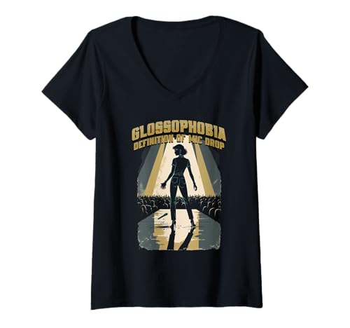 Damen Glossophobie Glossophobiker Sprechangst Lampenfieber T-Shirt mit V-Ausschnitt Damen Glossophobie Glossophobiker Sprechangst Lampenfieber T-Shirt mit V-Ausschnitt von Glossophobiker Glossophobie