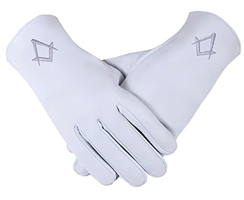 Freimaurer-Handschuhe für Kinder, Leder, bestickt mit Silberfaden, S&C-Symbol, weiß, L von Gloves4masons