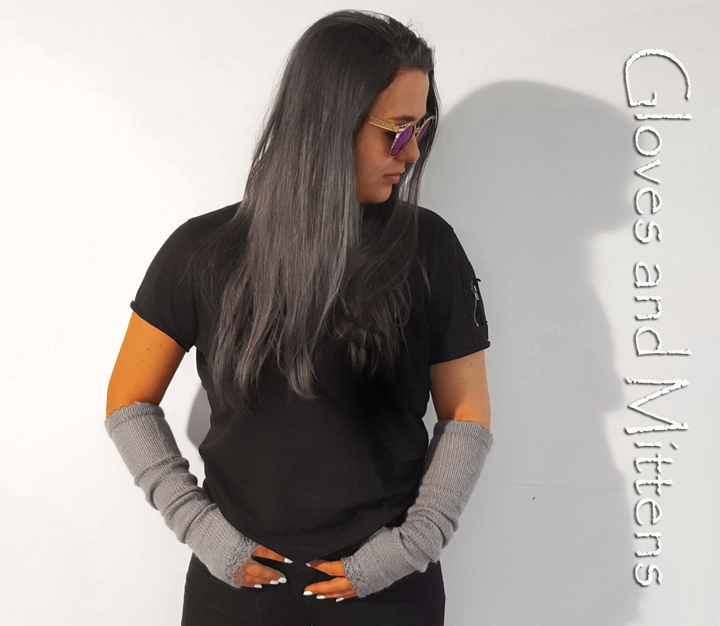 Graue Lange Fingerlose Handschuhe Gestrickte Graue Handstulpen von GlovesAndMittens