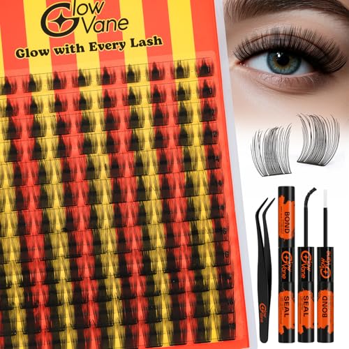 Glowvane Cluster-Lashes Kit 10-18mm, Volume Lashes Individual Cluster D Curl Kit with Lash Bond and Seal and Tweezers, Reusable False Eyelashes Easy to DIY Eyelash Extension at Home(Flake B) von GlowVane