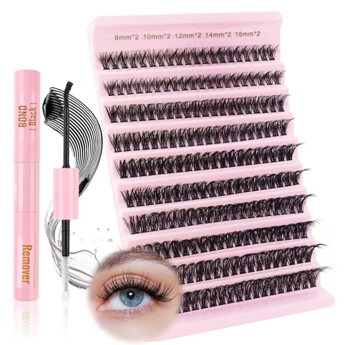 Glowing Win Einzelne Wimpern Extensions Set DIY 60D Cluster Lashes Kit mit Lash Bond and Remover Individual Fake Lashes Extension Wimpernverlängerung 8-16mm Natürliche Künstliche Wimpern von Glowing Win