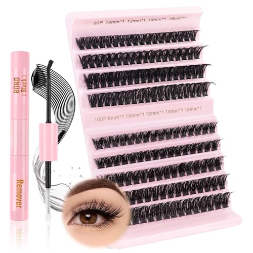Glowing Win Einzelne Wimpern Extensions Set DIY 80D+100D Cluster Lashes Kit mit Lash Bond and Remover Individual Fake Lashes Extension Wimpernverlängerung 8-16mm Natürliche Künstliche Wimpern Cat Eye Glowing Win Einzelne Wimpern Extensions Set DIY 80D+100D Cluster Lashes Kit mit Lash Bond and Remover Individual Fake Lashes Extension Wimpernverlängerung 8-16mm Natürliche Künstliche Wimpern Cat Eye von Glowing Win