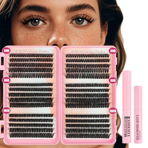 Glowing Win Wimpern Extensions Set 580 Stück Cluster Lashes Extension Set Mit Kleber und Entferner 60D 80D 100D Cluster Wimpern Einzeln 10-16mm Wimpernverlängerung für DIY zu Hause von Glowing Win