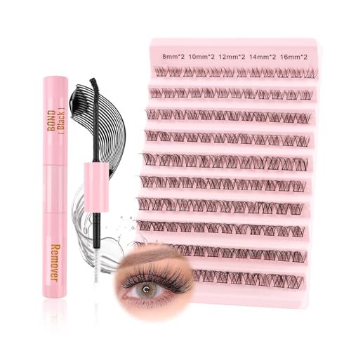 Glowing Win Wimpern Extensions Set DIY Einzelne Wimpern Cluster Lashes Kit mit Lash Bond and Remover Individual Fake Lashes Extension Wimpernverlängerung 8-16mm Cat Eye Künstliche Wimpern Natürliche von Glowing Win