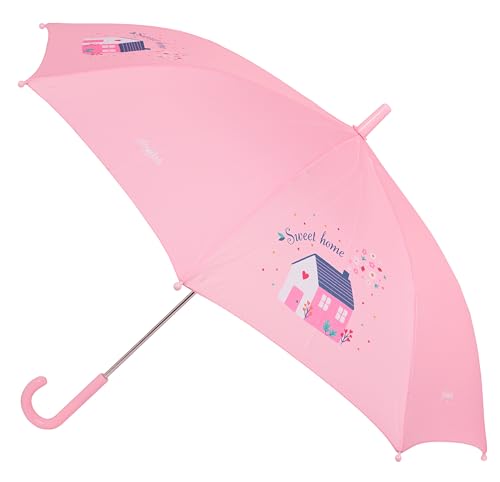 Glowlab KIDS SWEET HOME Manueller Regenschirm, 8 Paneele, Metallstäbe, bequem und vielseitig, Qualität und Widerstandsfähigkeit, 48 cm, Polyester, Rosa, Rosa, Estándar, Casual von Glowlab