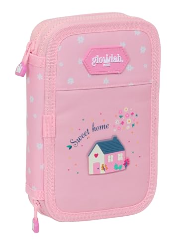 Glowlab Kids Sweet Home Kleiner Doppelfederhalter, 28 Stück, recycelbarer Stoff, Federmäppchen für Kinder, ideal für Kinder von 5 bis 14 Jahren, bequem und vielseitig, 12,5 x 4 x 19,5 cm, Rosa, Rosa, von Glowlab