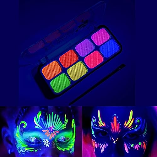 UV-Schwarzlicht-reaktives Neon-Make-up, leuchtende Gesichts- und Körperbemalung, Neon-Lidschatten auf Wasserbasis, fluoreszierende 8-Farben-Pigmentpalette, geeignet für Schwarzlichtpartys UV-Schwarzlicht-reaktives Neon-Make-up, leuchtende Gesichts- und Körperbemalung, Neon-Lidschatten auf Wasserbasis, fluoreszierende 8-Farben-Pigmentpalette, geeignet für Schwarzlichtpartys von GlowsLand