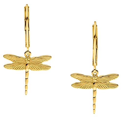 GLOWYBOX elegante Trend Ohrringe Libelle 14ct GOLD plattiert mit schöner Libelle Länge 1,5 cm- Libelle gold in naturalistischem Design für Damen, Mädchen und als Geschenk von GLOWYBOX