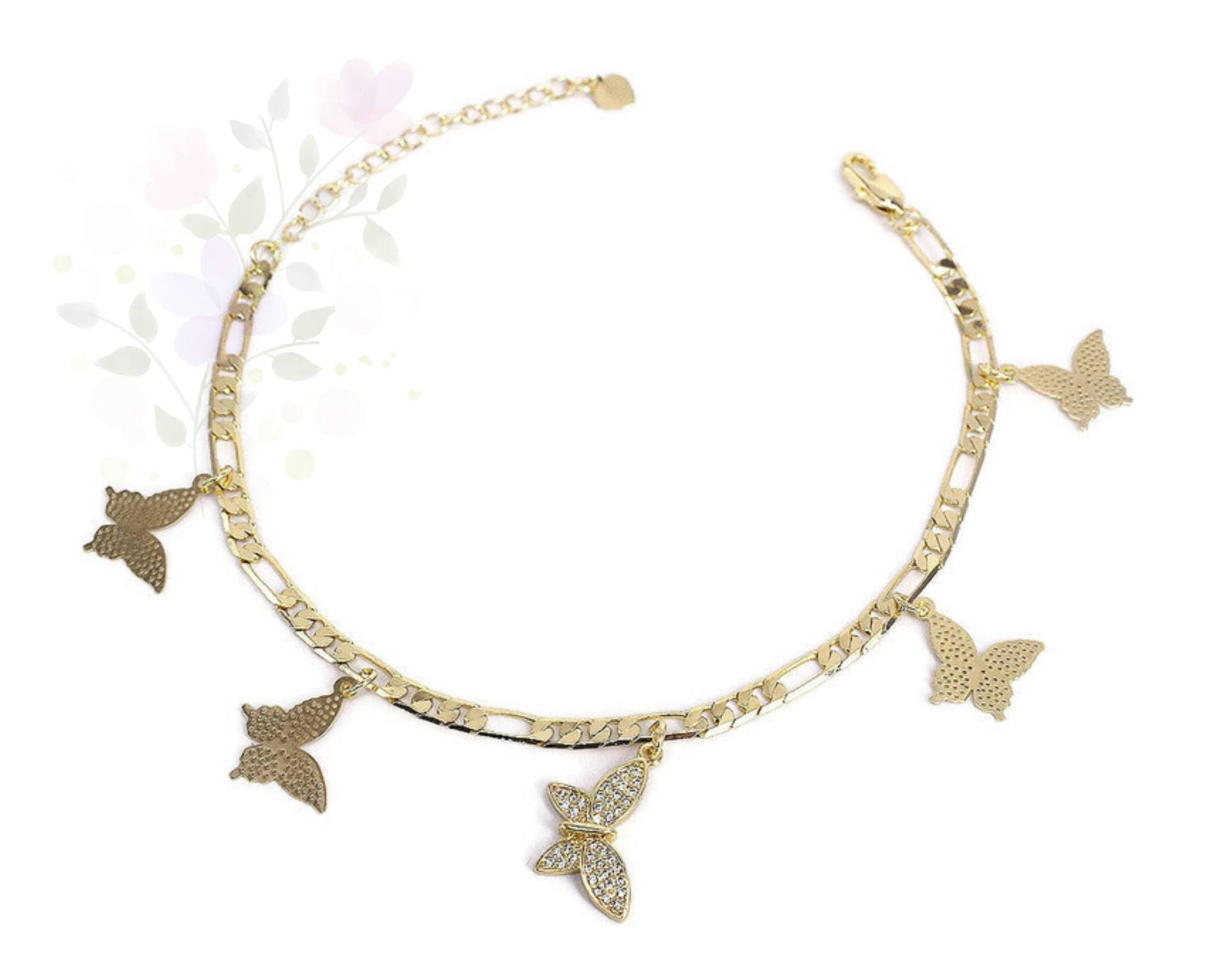 18K Vergoldetes Schmetterling Zirkon Fußkettchen, Frauen Fußkettchen Gold, Fußkettchen Armband von GloyJewelry