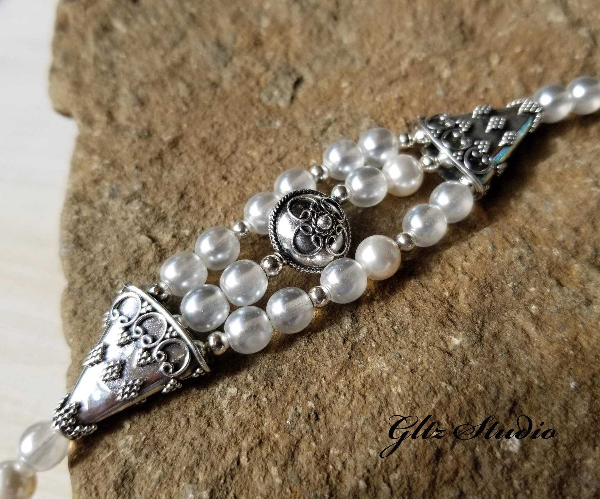 Verwickelte Bali 925 Sterling Silber & Swarovski Kristall Glasperlen Perlen Armband Verwickelte Bali 925 Sterling Silber & Swarovski Kristall Glasperlen Perlen Armband von GltzStudio