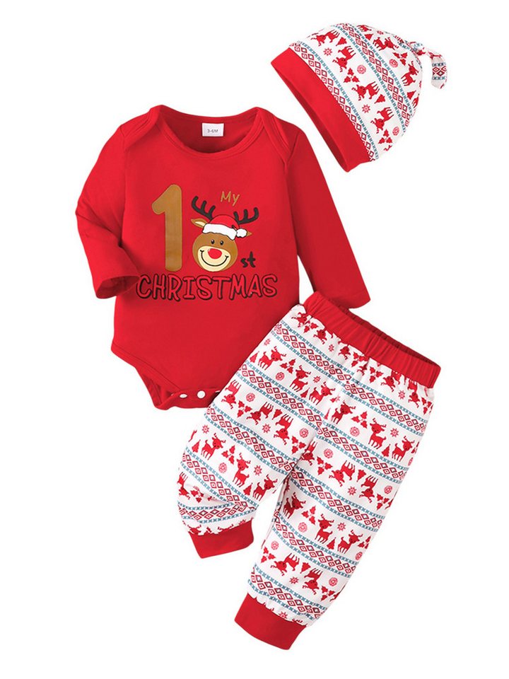 Gluckids Body & Leggings Weihnachtsset für Babys, 3-tlg Festlicher Strampler mit Langarm, Hose & Mütze für die Weihnachtszeit Gluckids Body & Leggings Weihnachtsset für Babys, 3-tlg Festlicher Strampler mit Langarm, Hose & Mütze für die Weihnachtszeit von Gluckids