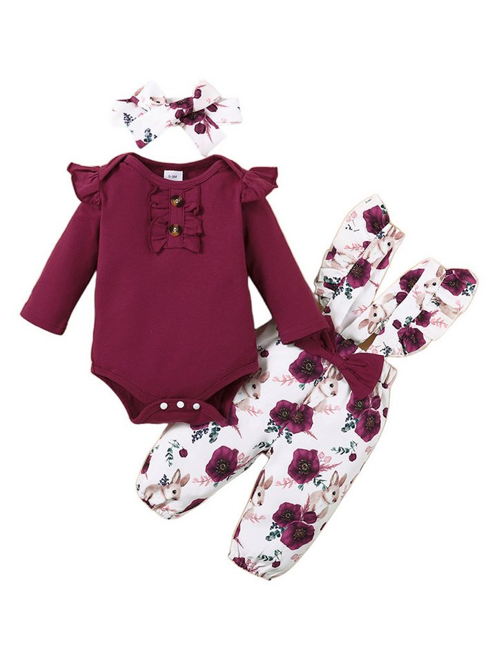 Gluckids Shirt, Leggings & Haarband Baby Mädchen Kleidung Set Blumen Langarm Pullover Babykleidung Anzug (3-tlg) Rüschen Langarm Strampler Latzhose Stirnband Sets für täglich Freizeit von Gluckids