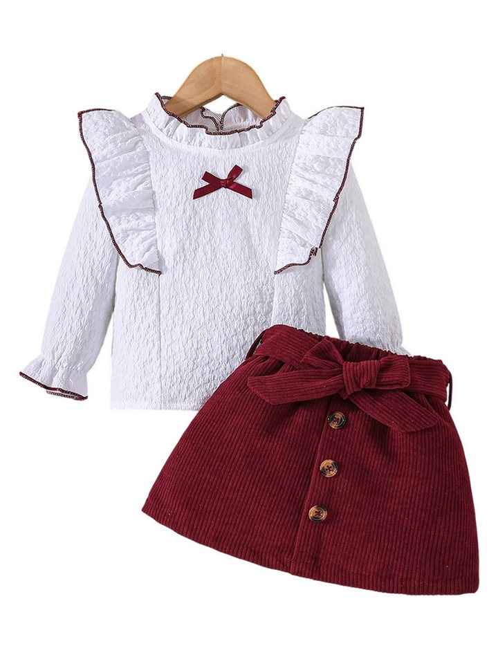 Gluckids Shirt & Rock Baby Mädchen Outfit-Set, Langarm Oberteil mit Rüschen, Cordrock (2-tlg) Süßes Party-Set mit Blumenmuster für Kinder, Geburtstagsgeschenk von Gluckids