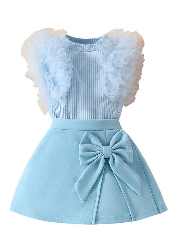 Gluckids Shirt & Rock Baby Mädchen Süße Sommer Outfits Set, Ärmellos Top + Rock mit Bowknot (Set, 2-tlg) Elegante Rüschen Baby-Sets, Party, Urlaub, Hochzeit Babykleidung von Gluckids