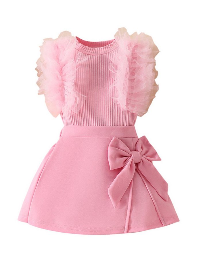 Gluckids Shirt & Rock Baby Mädchen Süße Sommer Outfits Set, Ärmellos Top + Rock mit Bowknot (Set, 2-tlg) Elegante Rüschen Baby-Sets, Party, Urlaub, Hochzeit Babykleidung von Gluckids
