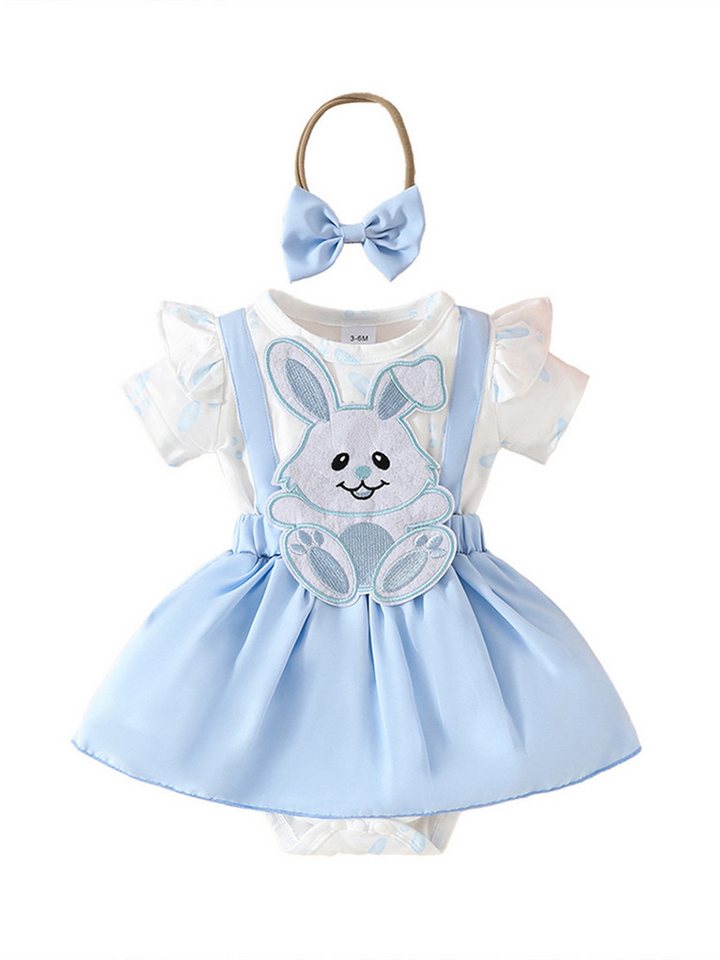 Gluckids Strampler Baby Mädchen Kurzarm Strampler Rüschen Sommerkleid süß Partykleid Set (2-tlg) Tierdruck Stramplerkleid + Stirnband Festival Baby-Set Freizeitanzug von Gluckids