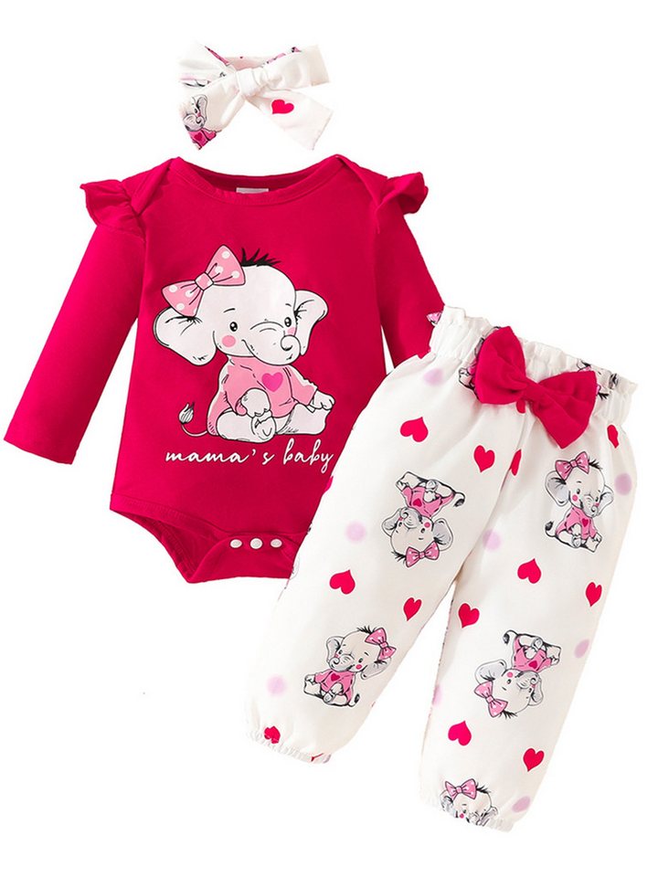 Gluckids Strampler Baby Mädchen Langarm Strampler & Hose Outfits Set Drucken Babykleidung (3-tlg) Alltags Casual Baby-Overall Sets, Bodysuit Leggings & Haarband von Gluckids