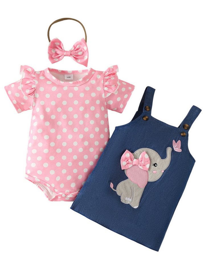 Gluckids Strampler Baby Mädchen Strampler Set, Tierdruck Bodys + Trägerkleid + Stirnband (3-tlg) Baumwoll Bodysuit für Neugeborene, Kurzarm Baby-Set, Sommer & Herbst von Gluckids