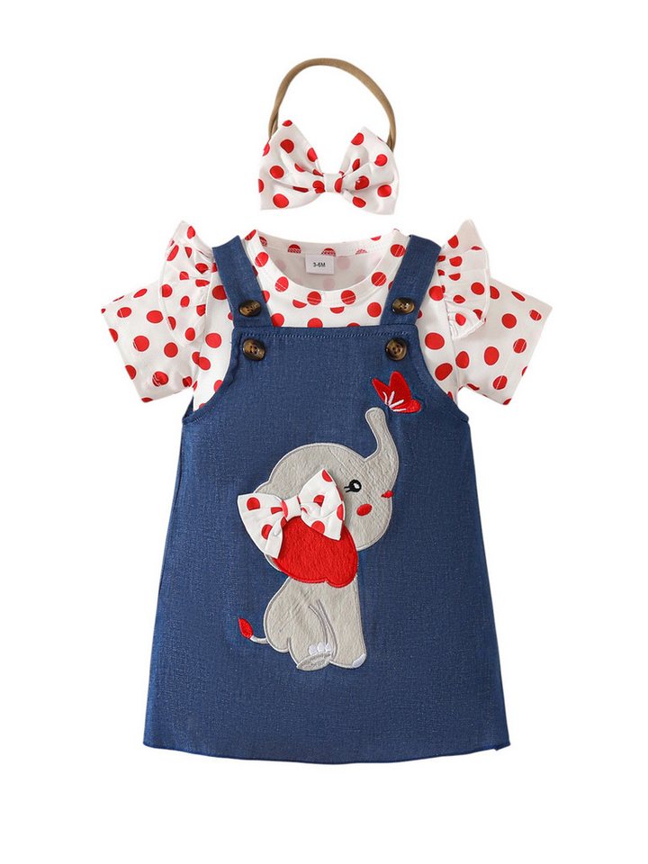 Gluckids Strampler Baby Mädchen Strampler Set, Tierdruck Bodys + Trägerkleid + Stirnband (3-tlg) Baumwoll Bodysuit für Neugeborene, Kurzarm Baby-Set, Sommer & Herbst von Gluckids