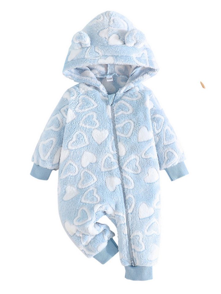 Gluckids Strampler Unisex Baby Kapuzenpullover, warmer Overall mit Herzmuster (1-tlg) Baby Langarm Kontrastfarben Strampler Kleidung mit Reißverschluss von Gluckids