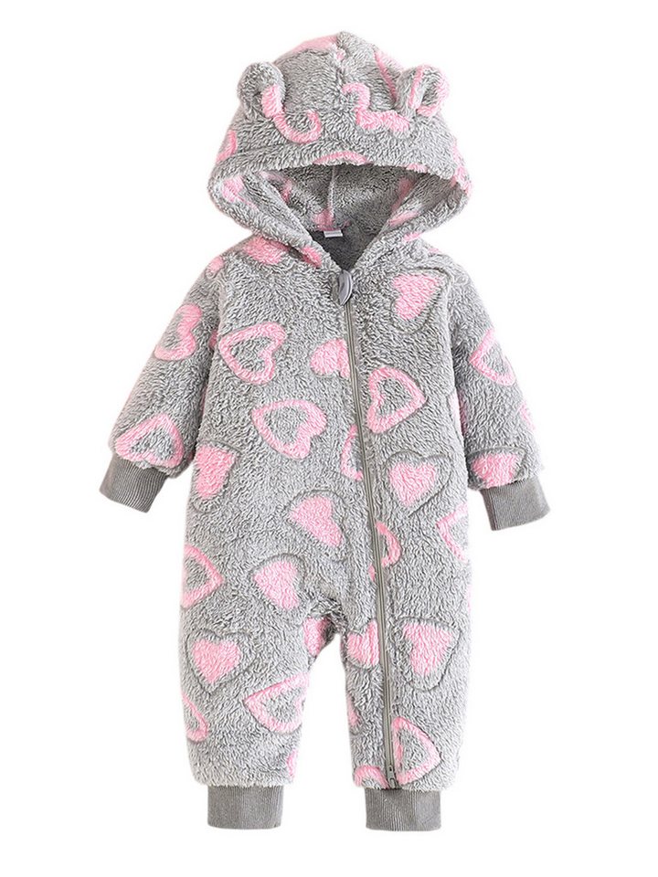 Gluckids Strampler Unisex Baby Kapuzenpullover, warmer Overall mit Herzmuster (1-tlg) Baby Langarm Kontrastfarben Strampler Kleidung mit Reißverschluss von Gluckids