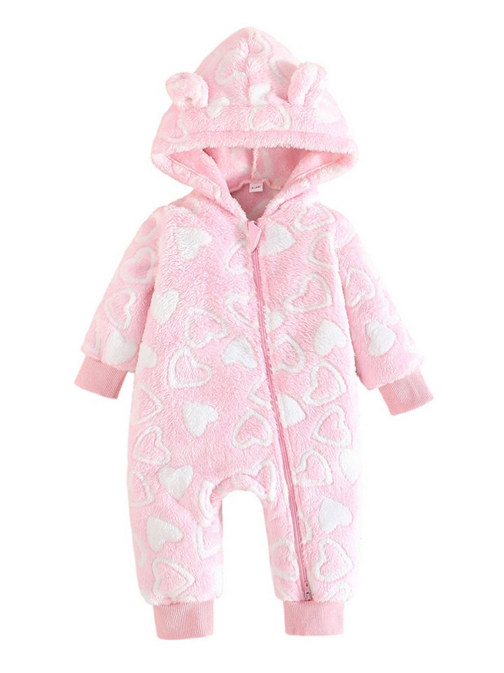 Gluckids Strampler Unisex Baby Kapuzenpullover, warmer Overall mit Herzmuster (1-tlg) Baby Langarm Kontrastfarben Strampler Kleidung mit Reißverschluss von Gluckids