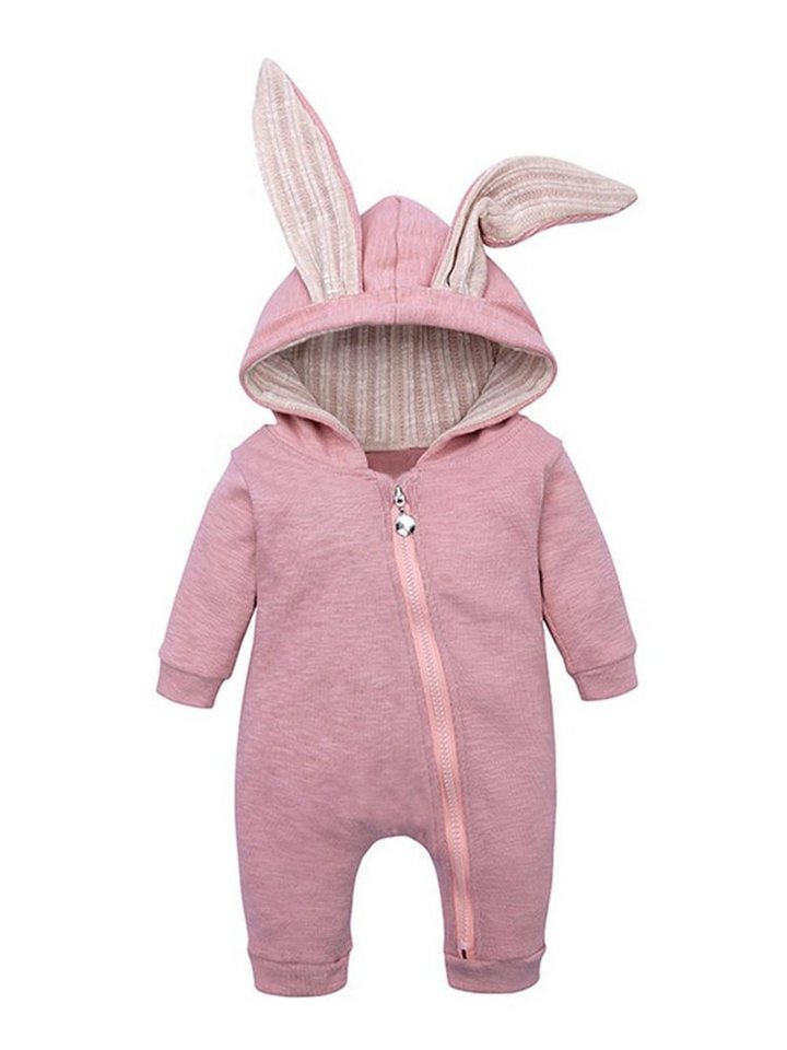 Gluckids Strampler Unisex Baby Langarm Bodysuit mit Kapuze Warmer Overall Babykleidung (mit Reißverschluss, 1-tlg) Kapuzenpullover mit Süßen Ohren Kleinkind Frühling Herbst Bodysuit von Gluckids