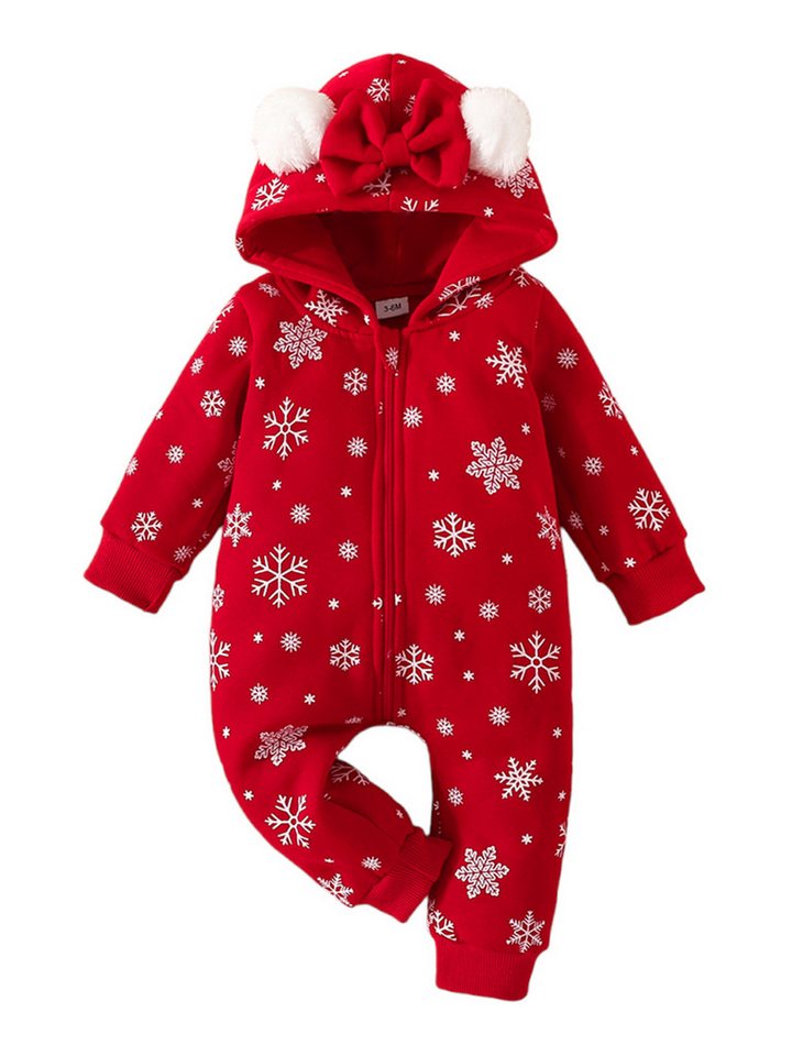 Gluckids Strampler Weihnachten Baby Mädchen Langarm Strampler mit Kapuze Warm Jumpsuit (1-tlg) Party Festival Babykleidung, Overall mit Reißverschluss, 0-18 Monate von Gluckids