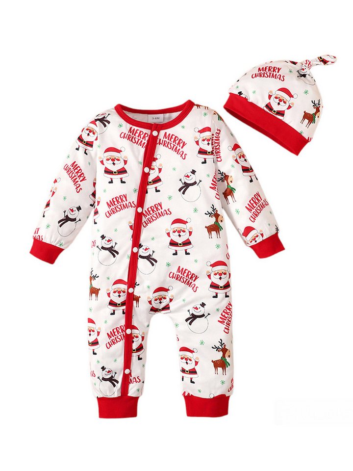 Gluckids Strampler Weihnachten Baby Outfits Langarm Bodysuit Sets Warm Babykleidung (2tlg) Drucken Strampler Sets Einteiler Jumpsuit + Hut, knopf, 1-18 Monate von Gluckids