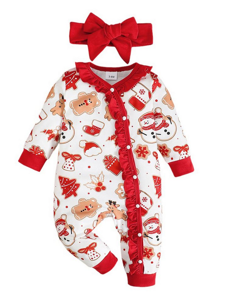 Gluckids Strampler Weihnachtlicher Strampler-Set, Body & Stirnband (Set, 2-tlg) Verziert mit Rüschen und Frontknopf-Verschluss von Gluckids